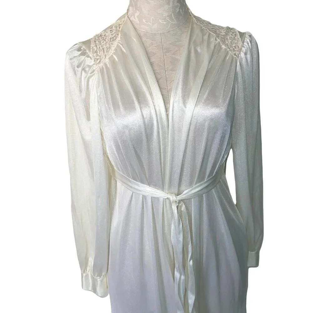 Fantasy Nightwear By Janice Lee Womens Robe Size Medium M Vintage Nylon Lace - Picture 11 of 12